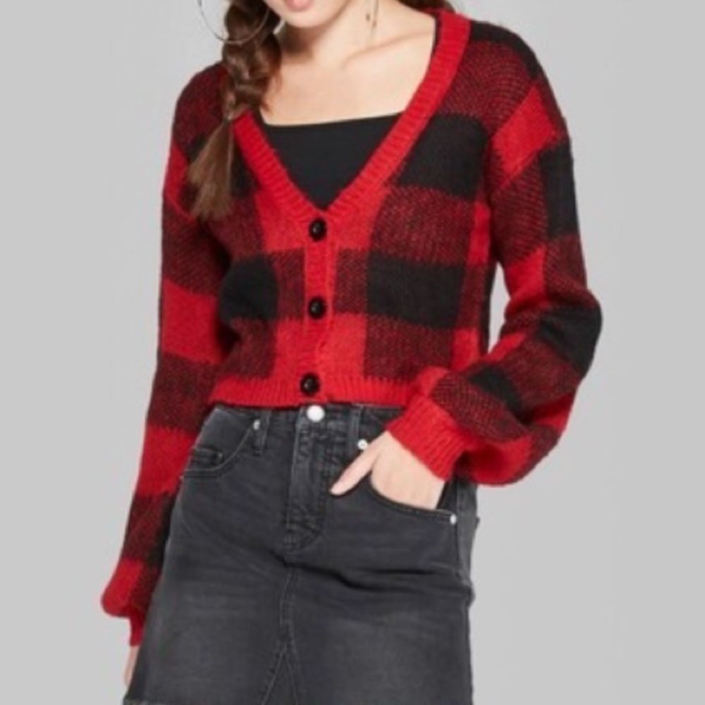 Plaid print cardigan